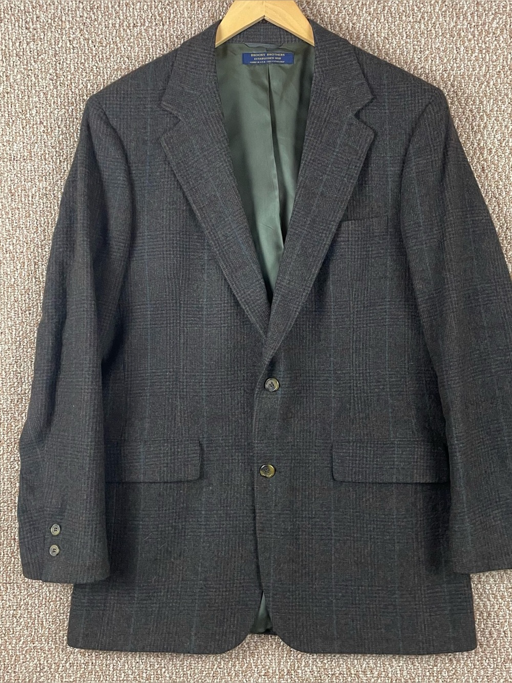 Brooks Brothers Blazer Jacket Mens 40R Camel Hair Glen Plaid USA Union R3
